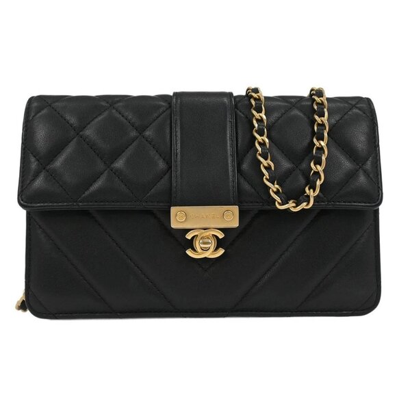 Chanel Black Lambskin Chevron WOC Wallet On Chain - Picture 1 of 10